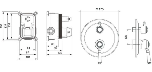 AQ1546PG КЛАССИК смеситель для ванны 2 режима (внешняя и скрытая часть), полир. золото. Фото 2