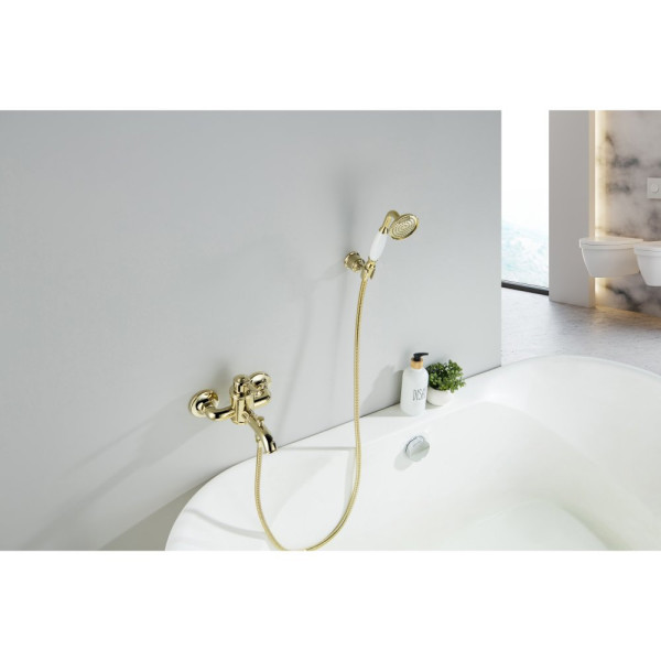 AQ1549PG КЛАССИК смеситель для ванны с душевым набором, полир. золото. Фото 7