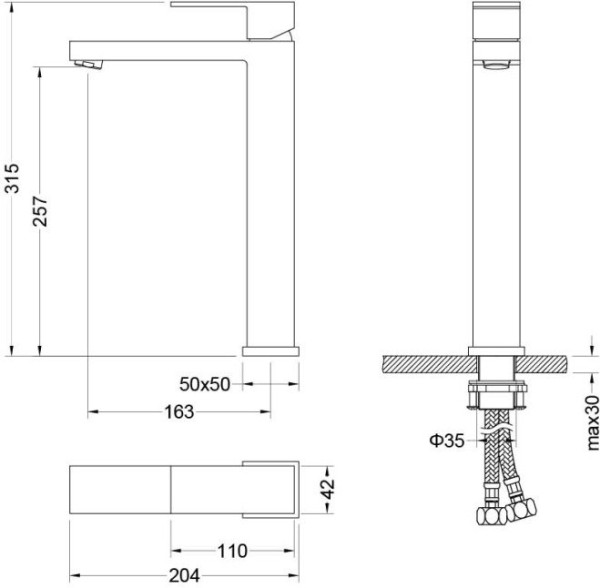 AQ1604MB ЛИБРА смеситель для раковины высокий 257, без донного клапана, матовый черный. Фото 2