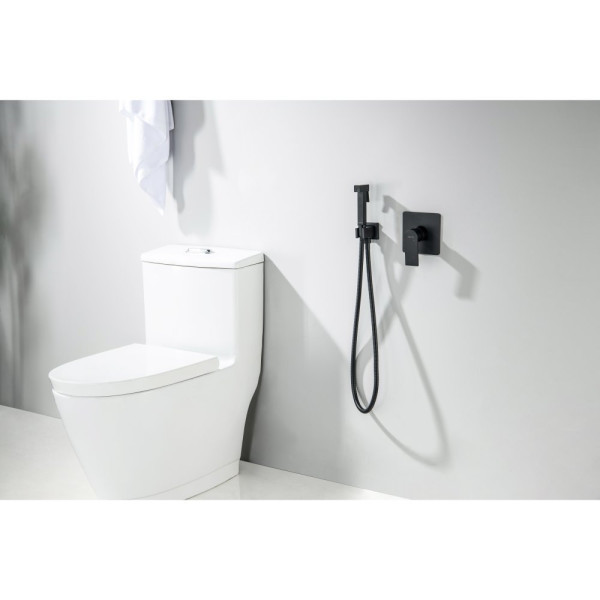 AQ1619MB ЛИБРА набор с гигиеническим душем (смеситель + гигиеническая лейка + шланг + шланговое подсоединение с держателем), матовый черный. Фото 4