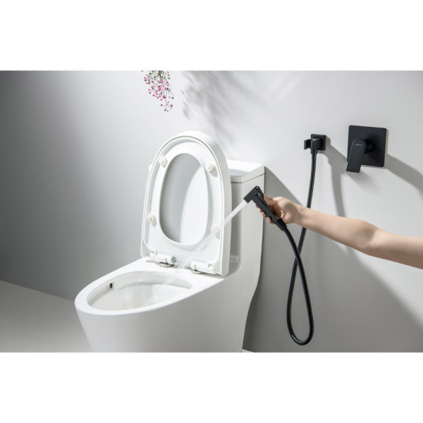 AQ1619MB ЛИБРА набор с гигиеническим душем (смеситель + гигиеническая лейка + шланг + шланговое подсоединение с держателем), матовый черный. Фото 5