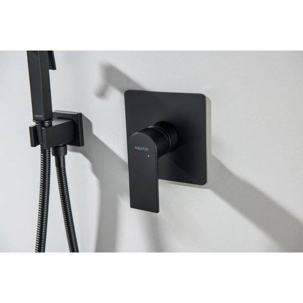 AQ1619MB ЛИБРА набор с гигиеническим душем (смеситель + гигиеническая лейка + шланг + шланговое подсоединение с держателем), матовый черный. Фото 6