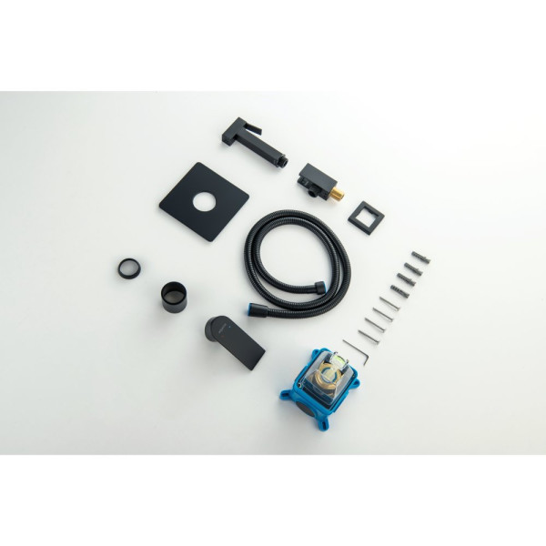 AQ1619MB ЛИБРА набор с гигиеническим душем (смеситель + гигиеническая лейка + шланг + шланговое подсоединение с держателем), матовый черный. Фото 10