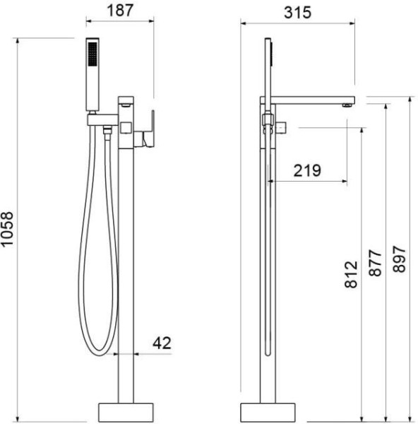 AQ1645MB ЛИБРА смеситель для ванны напольный, матовый черный. Фото 2