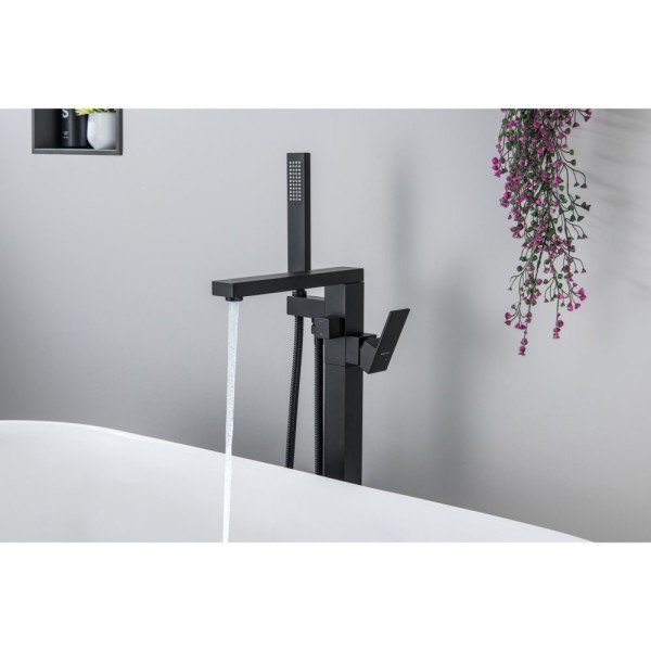 AQ1645MB ЛИБРА смеситель для ванны напольный, матовый черный. Фото 5