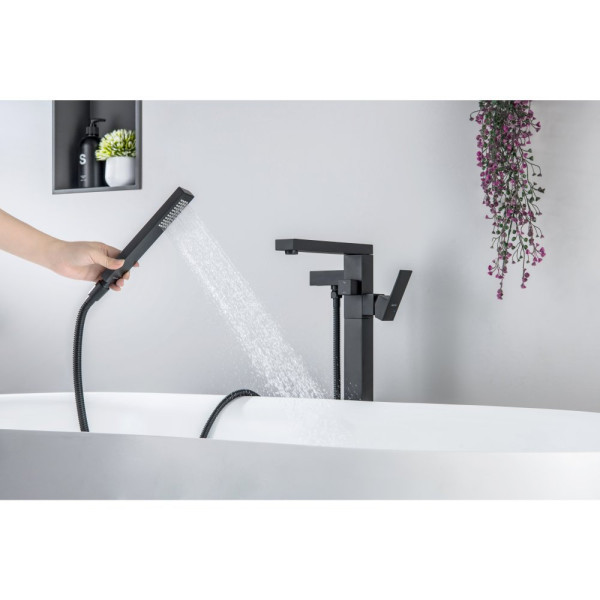 AQ1645MB ЛИБРА смеситель для ванны напольный, матовый черный. Фото 6