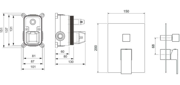 AQ1646CR ЛИБРА смеситель для ванны 2 режима (внешняя и скрытая часть). Фото 2
