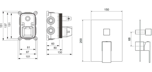 AQ1647CR ЛИБРА смеситель для ванны 3 режима (внешняя и скрытая часть). Фото 2