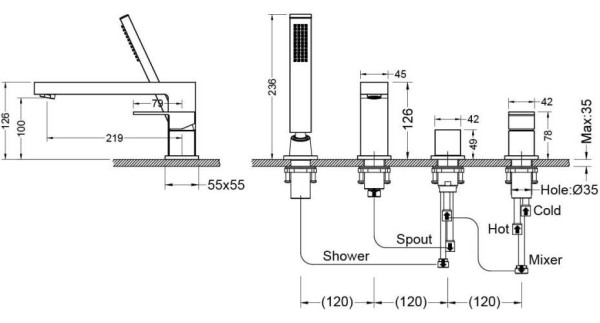 AQ1648MB ЛИБРА смеситель на борт ванны на 4 отв., матовый черный. Фото 4