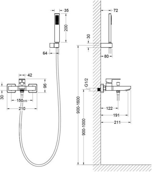 AQ1649CR ЛИБРА смеситель для ванны с душевым набором 1jet. Фото 2