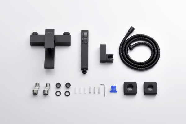 AQ1649MB ЛИБРА смеситель для ванны с душевым набором 1jet, матовый черный. Фото 2