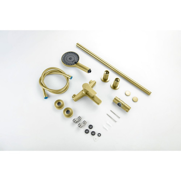 AQ1748BG ЛУГАНО смеситель для ванны с душевым гарнитуром 3jet, шлиф. золото. Фото 15