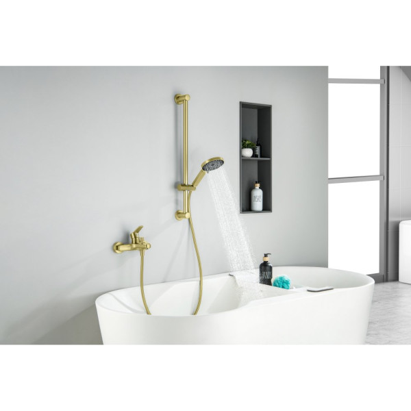 AQ1748BG ЛУГАНО смеситель для ванны с душевым гарнитуром 3jet, шлиф. золото. Фото 6