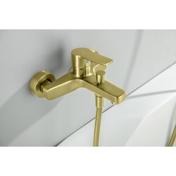 AQ1748BG ЛУГАНО смеситель для ванны с душевым гарнитуром 3jet, шлиф. золото. Фото 7