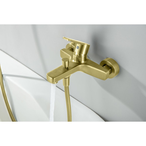 AQ1748BG ЛУГАНО смеситель для ванны с душевым гарнитуром 3jet, шлиф. золото. Фото 8