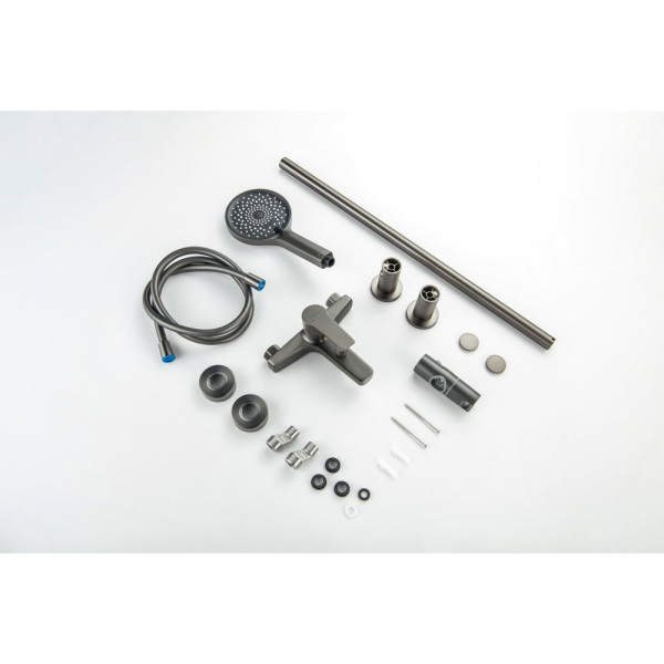 AQ1748BGM ЛУГАНО смеситель для ванны с душевым гарнитуром 3jet, оружейная сталь (шлиф. черный хром). Фото 14