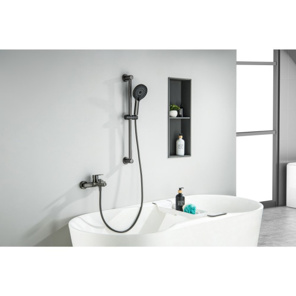 AQ1748BGM ЛУГАНО смеситель для ванны с душевым гарнитуром 3jet, оружейная сталь (шлиф. черный хром). Фото 4