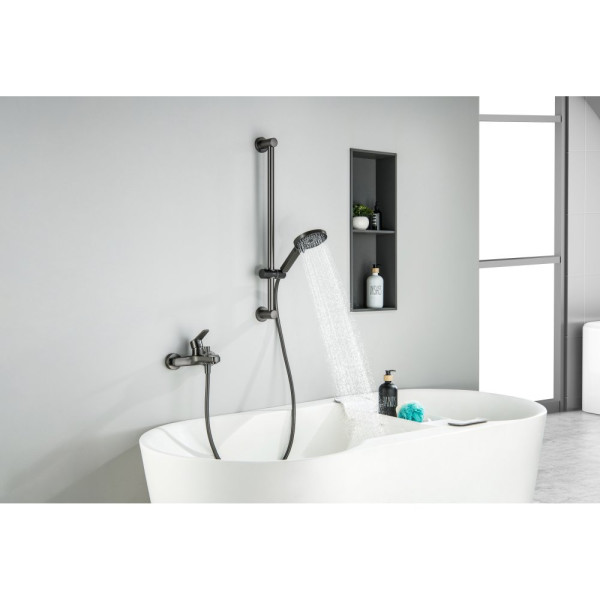 AQ1748BGM ЛУГАНО смеситель для ванны с душевым гарнитуром 3jet, оружейная сталь (шлиф. черный хром). Фото 5