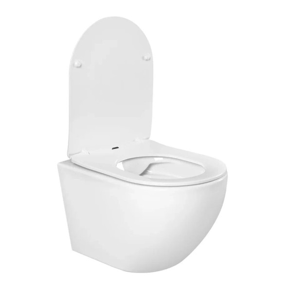 AQ1901-00 ЕВРОПА Унитаз подвесной безободковый 525*360*320мм, тонкое сиденье с механизмом плавного закрывания, крепеж. Фото 2