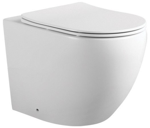 AQ1902-00 ЕВРОПА Унитаз напольный приставной безободковый 560*360*410, горизонтальный выпуск, тонкое сиденье с механизмом плавного закрывания, крепеж. Фото 1