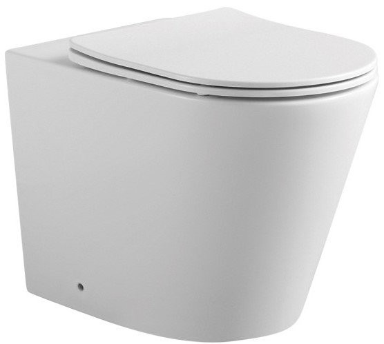 AQ1906-00 ВЕГА Унитаз напольный приставной безободковый 560*360*410, горизонтальный выпуск, тонкое сиденье с механизмом плавного закрывания, крепеж. Фото 1
