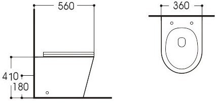 AQ1906-00 ВЕГА Унитаз напольный приставной безободковый 560*360*410, горизонтальный выпуск, тонкое сиденье с механизмом плавного закрывания, крепеж. Фото 2