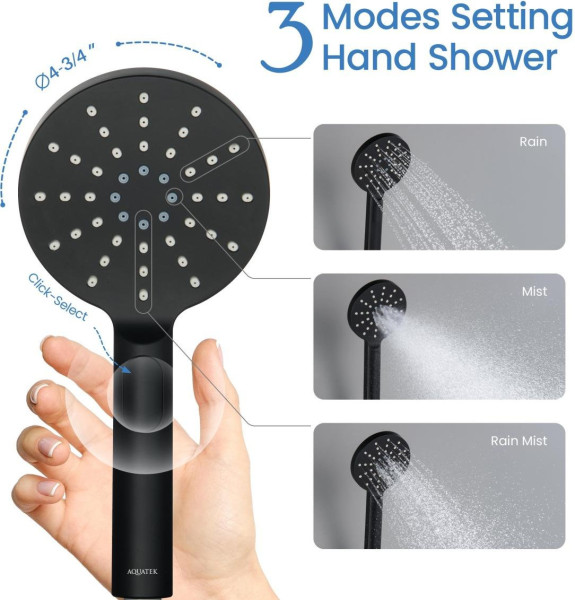 AQ2006MB ОБЕРОН ручной душ Select 120 3 jet, матовый черный. Фото 6