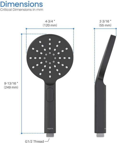 AQ2006MB ОБЕРОН ручной душ Select 120 3 jet, матовый черный. Фото 7