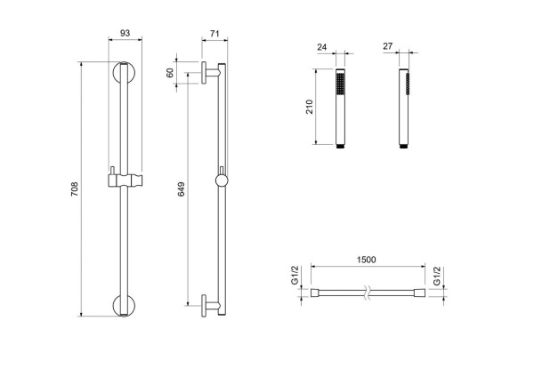 AQ2012BG ЕВРОПА душевой гарнитур 1jet 65 см, шлиф. золото. Фото 2