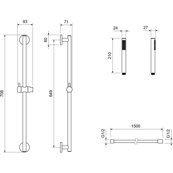 AQ2012BGM ЕВРОПА душевой гарнитур 1jet 65 см, оружейная сталь (шлиф. черный хром). Фото 2
