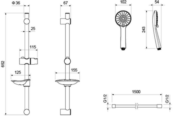 AQ2015MB БЕТТА душевой гарнитур 3jet 60 см, матовый черный. Фото 3