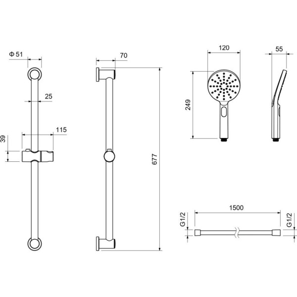 AQ2016BG ОБЕРОН душевой гарнитур 3jet 65 см, шлиф. золото. Фото 4