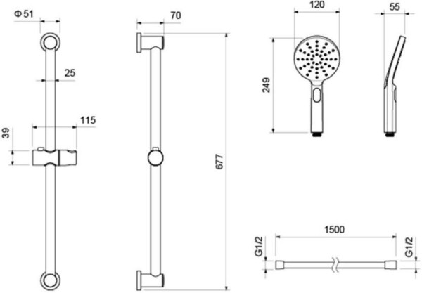AQ2016MB ОБЕРОН душевой гарнитур 3jet 65 см, матовый черный. Фото 2
