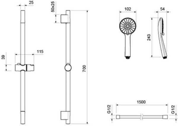 AQ2017MB БЕТТА душевой гарнитур 3jet 65 см, матовый черный. Фото 2