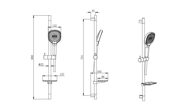 AQ2021MB ВЕГА душевой гарнитур 3jet 73см, матовый черный. Фото 2