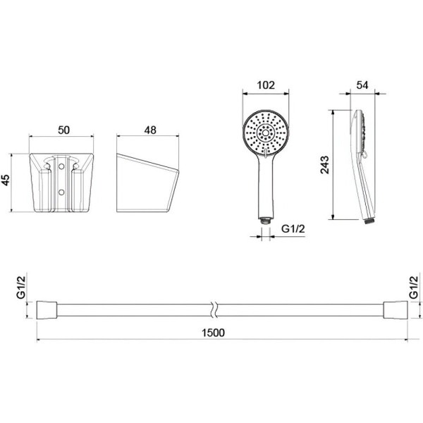 AQ2032BGM БЕТТА душевой набор 100 3 jet, оружейная сталь (шлиф. черный хром). Фото 3