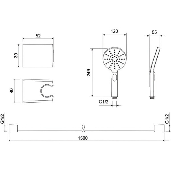 AQ2033BG ОБЕРОН душевой набор Select 120 3 jet, шлиф. золото. Фото 4