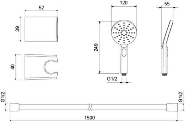 AQ2033MB ОБЕРОН душевой набор Select 120 3 jet, матовый черный. Фото 2
