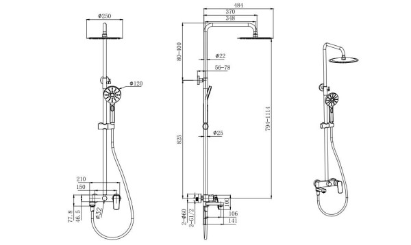 AQ2040CR ВЕГА душевая система (смеситель для ванны) 3jet 250мм. Фото 2