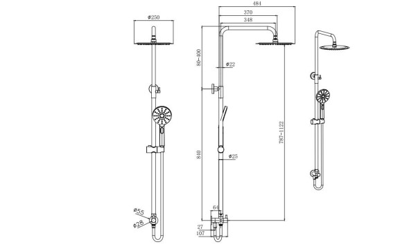 AQ2046CR ВЕГА душевая система 3jet 250мм Reno. Фото 3