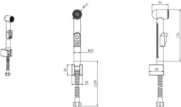 AQ2050MB гигиенический ручной душ со шлангом 125 см и держателем, матовый черный. Фото 3