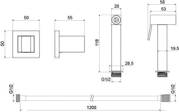 AQ2053MB гигиенический ручной душ со шлангом 120 см и держателем, матовый черный. Фото 2