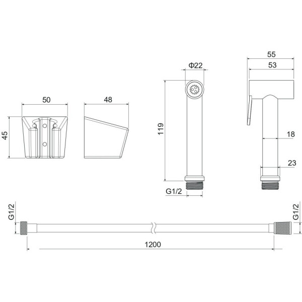 AQ2054BG гигиенический ручной душ со шлангом 120 см и держателем, шлиф. золото. Фото 2