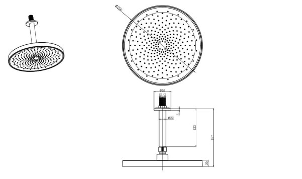 AQ2070MB круглый верхний душ потолочный 260х20мм, матовый черный. Фото 2