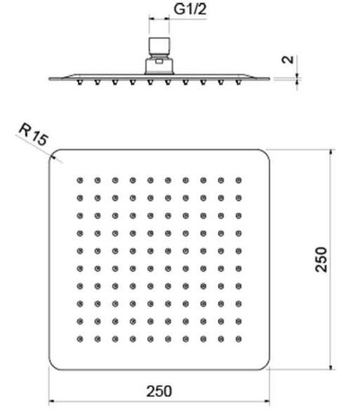AQ2072CR квадратный верхний душ 250*250*2 мм. Фото 2