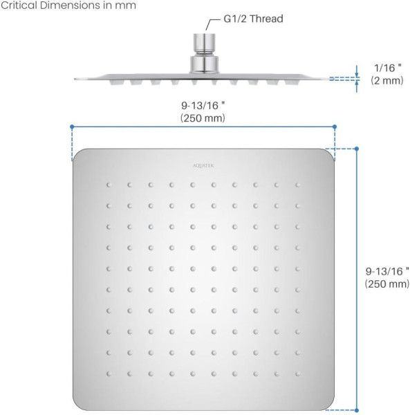 AQ2072CR квадратный верхний душ 250*250*2 мм. Фото 9