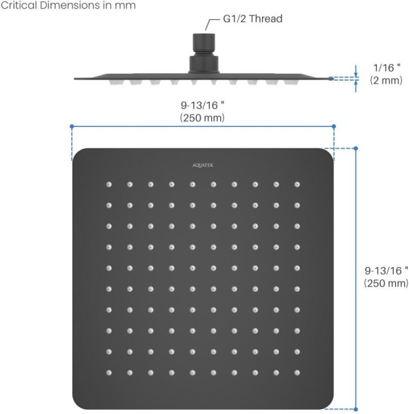 AQ2072MB квадратный верхний душ 250*250*2 мм, матовый черный. Фото 9