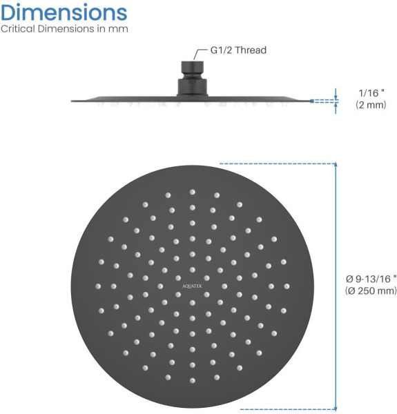 AQ2073MB круглый верхний душ 250*2 мм, матовый черный. Фото 9