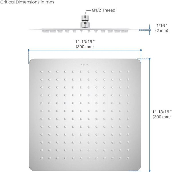 AQ2074CR квадратный верхний душ 300*300*2 мм. Фото 7