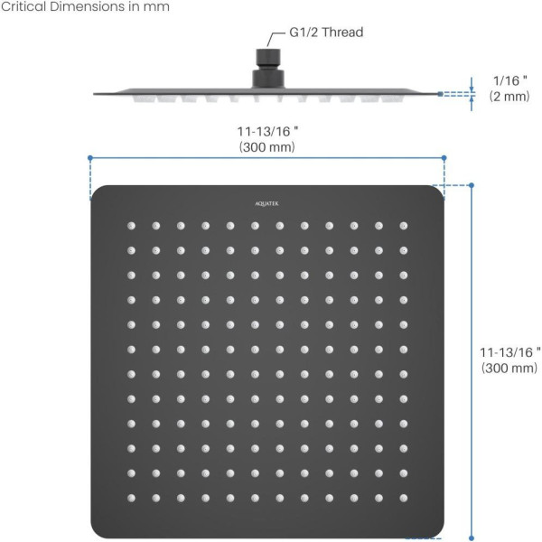 AQ2074MB квадратный верхний душ 300*300*2 мм, матовый черный. Фото 8